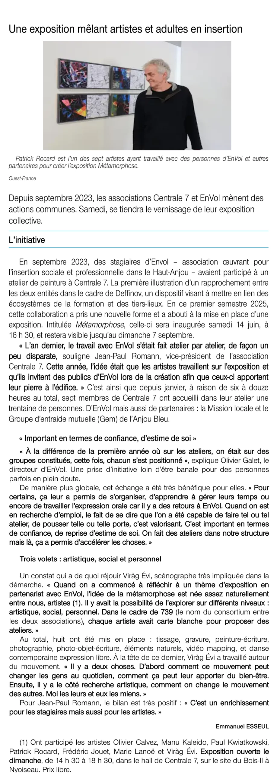 article vernissage centrale 7 juin 2025