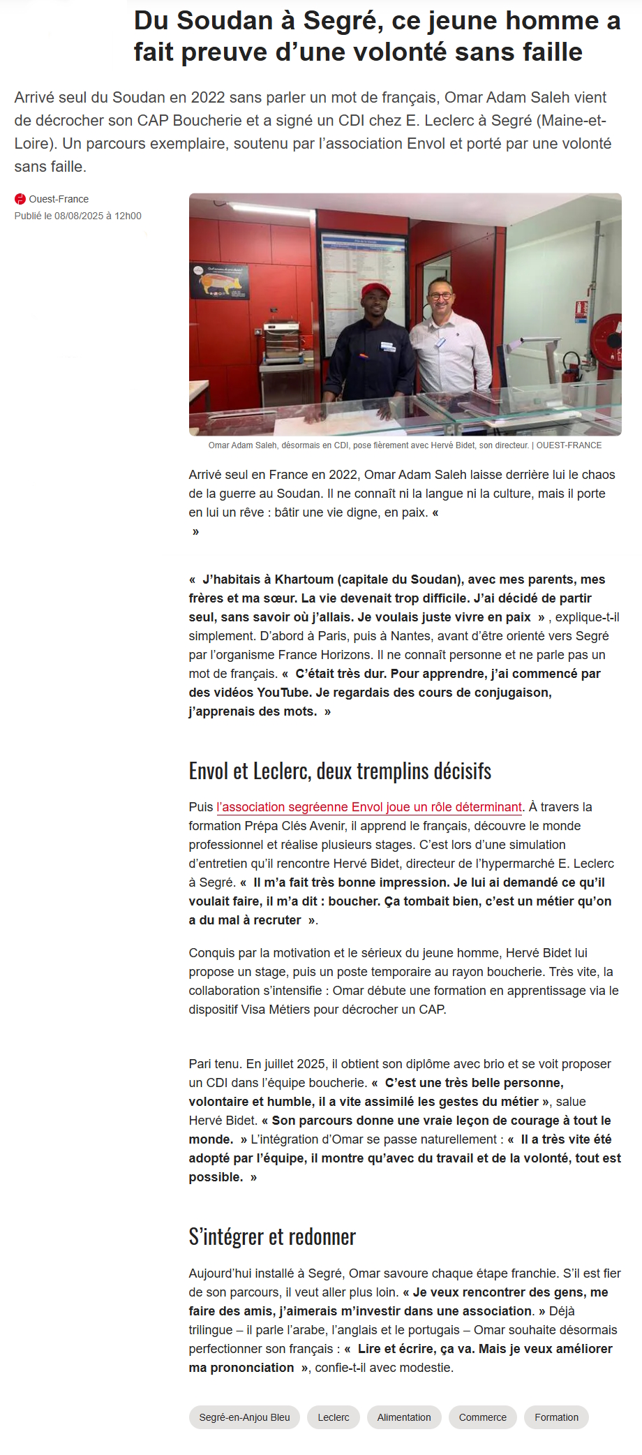 article Ouest-France sur Omar