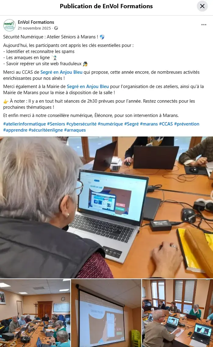 photo facebook des ateliers séniors à Marans