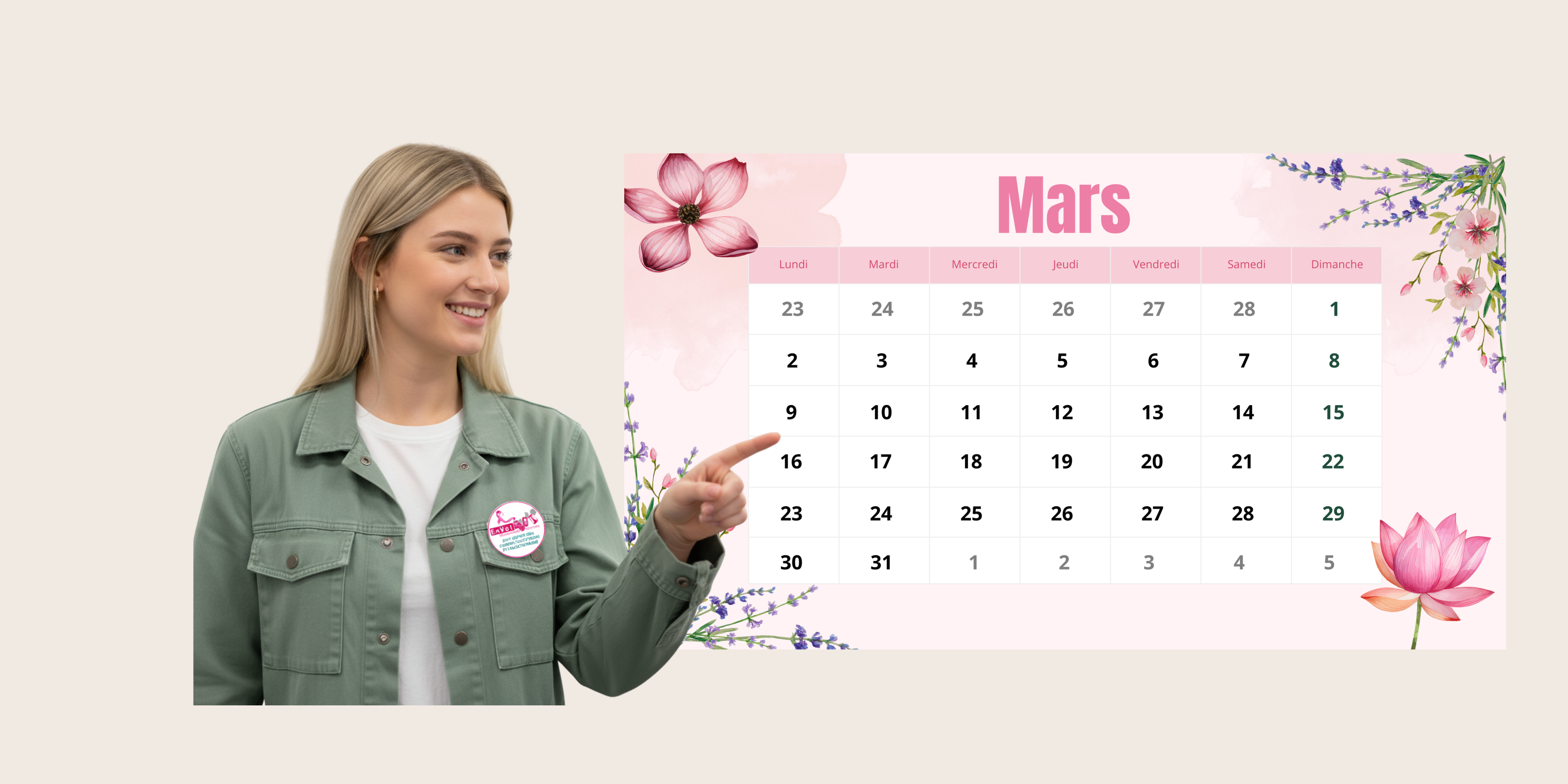 illustration calendrier mars 2026