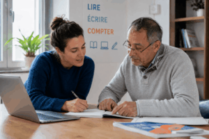 photo illustration savoir de base enseigné par une bénévole