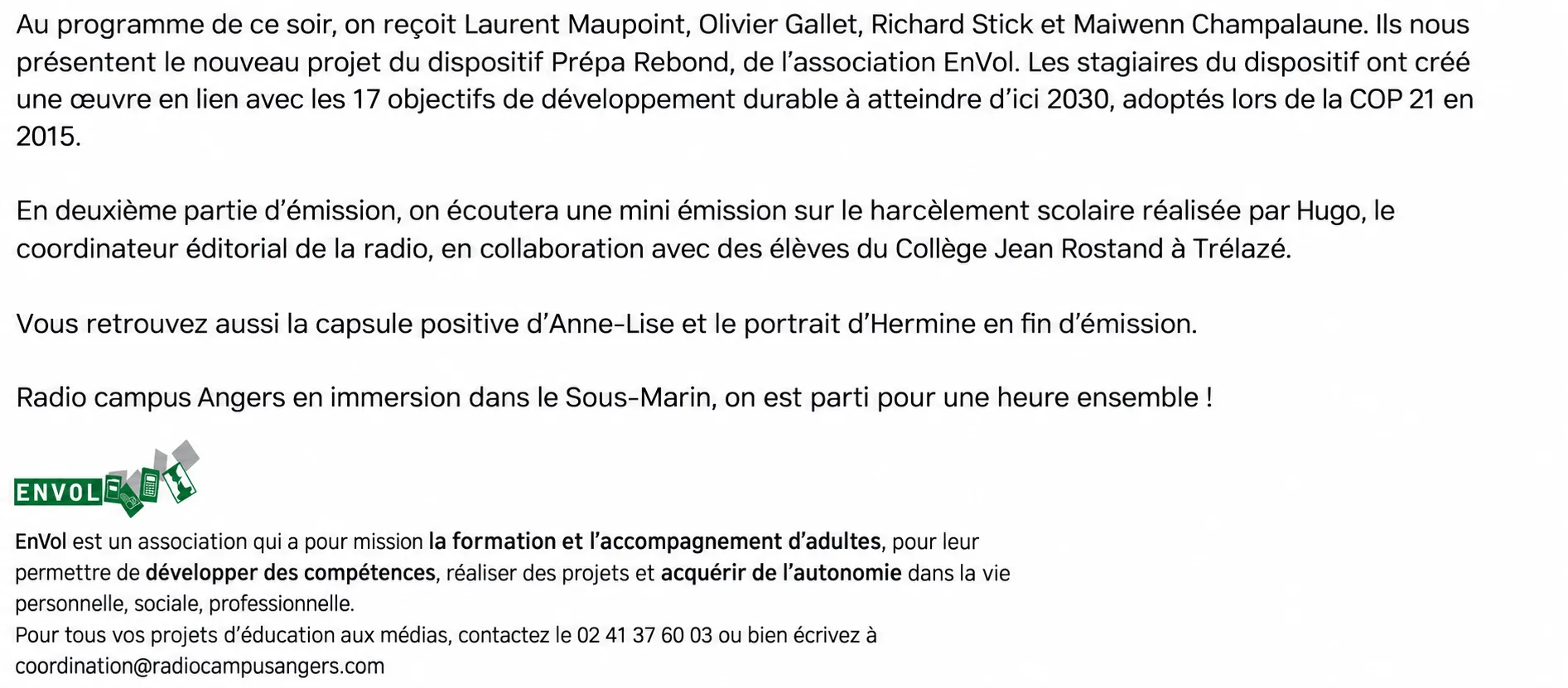 Présentation de l’émission Radio Campus Angers