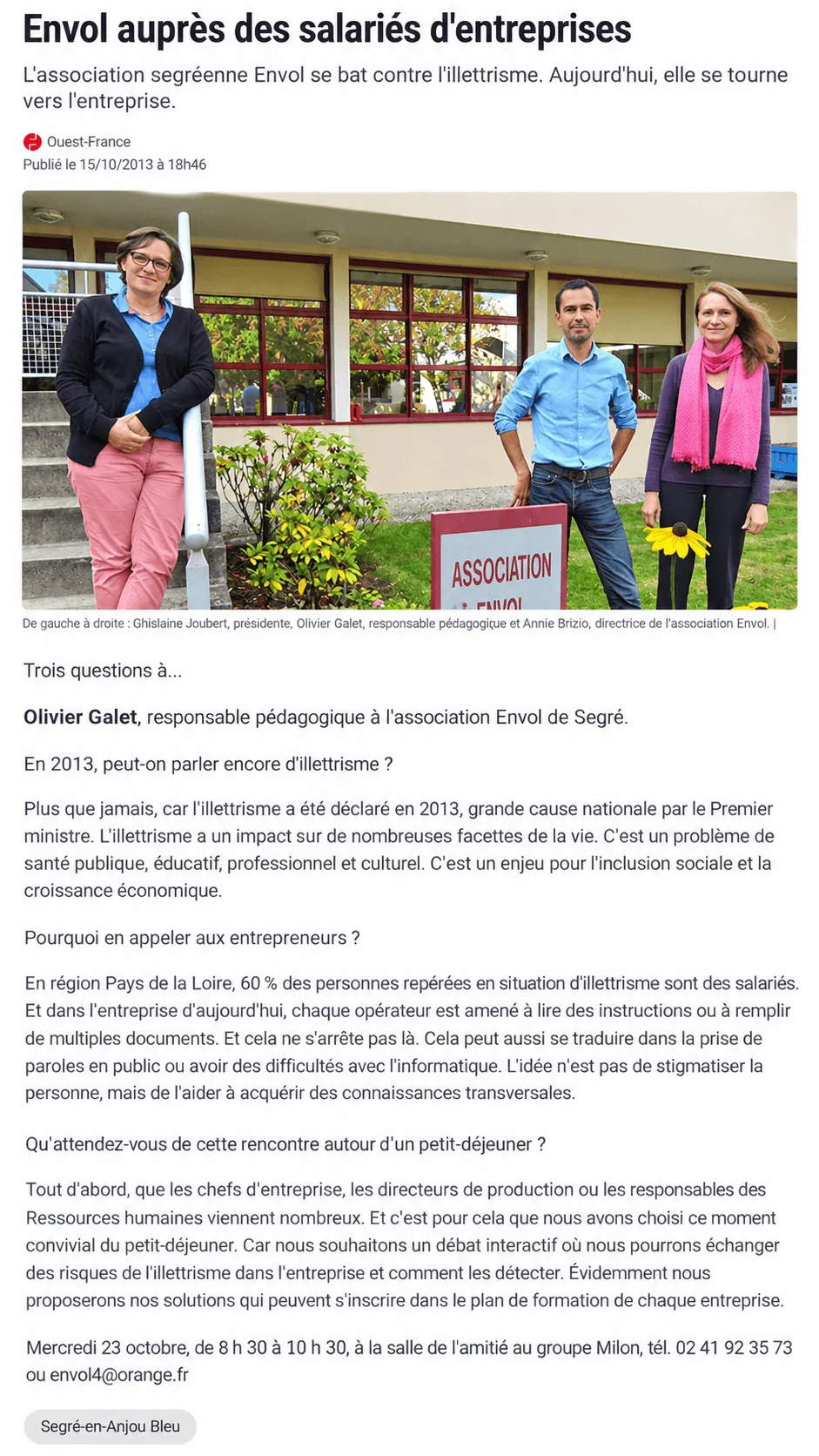 Envol auprès des salariés d'entreprises