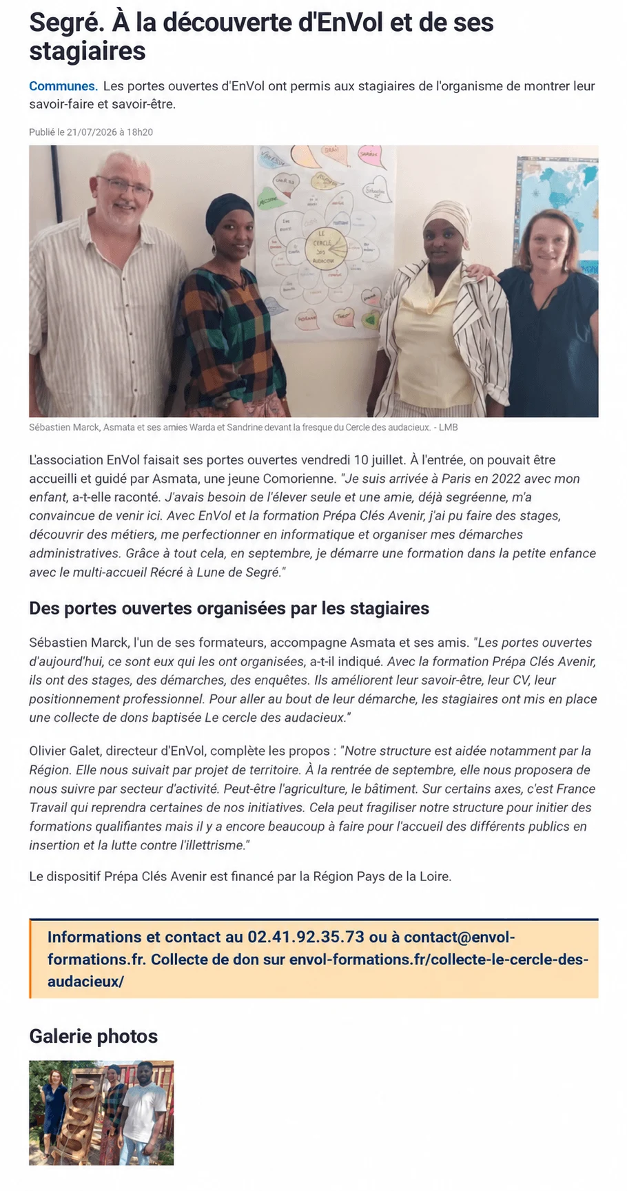 Article du Haut-Anjou - À la découverte d'EnVol et de ses stagiaires