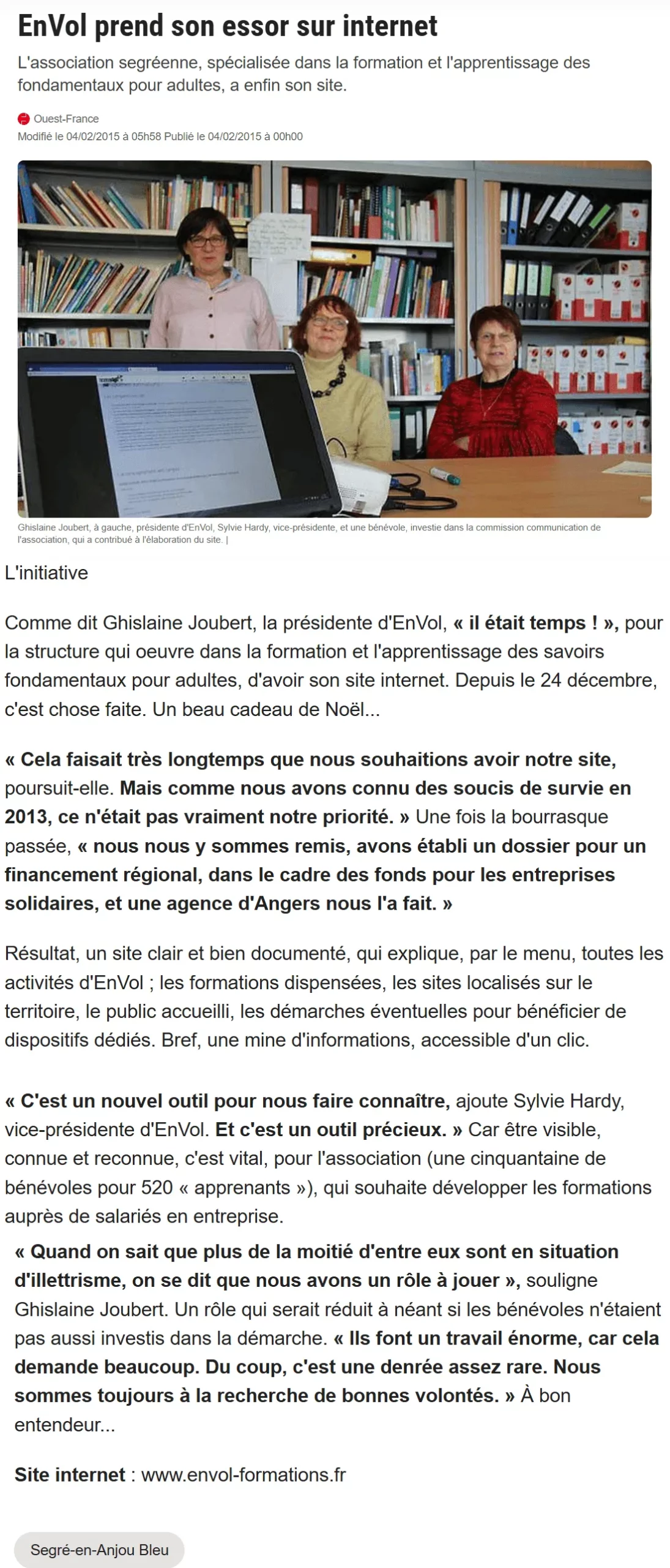 EnVol prend son essor sur internet